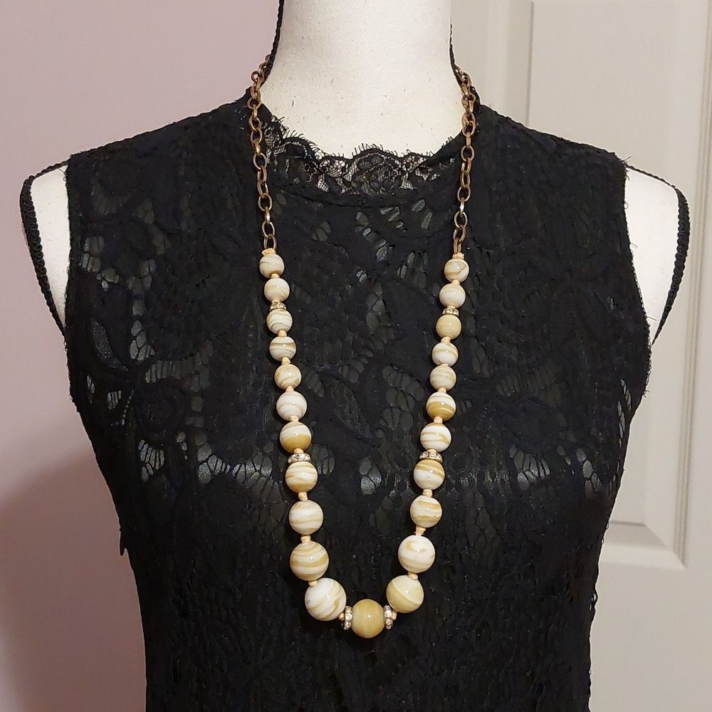 LOFT Marbled Glass Graduated Necklace with Rhinestone Crystals Spacers